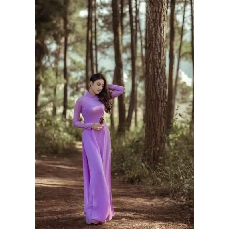Áo dài màu tím hoa cà trơn nhạt truyền thống may sẵn lụa mỹ cao cấp - Đầm | ThờiTrangNữ.vn